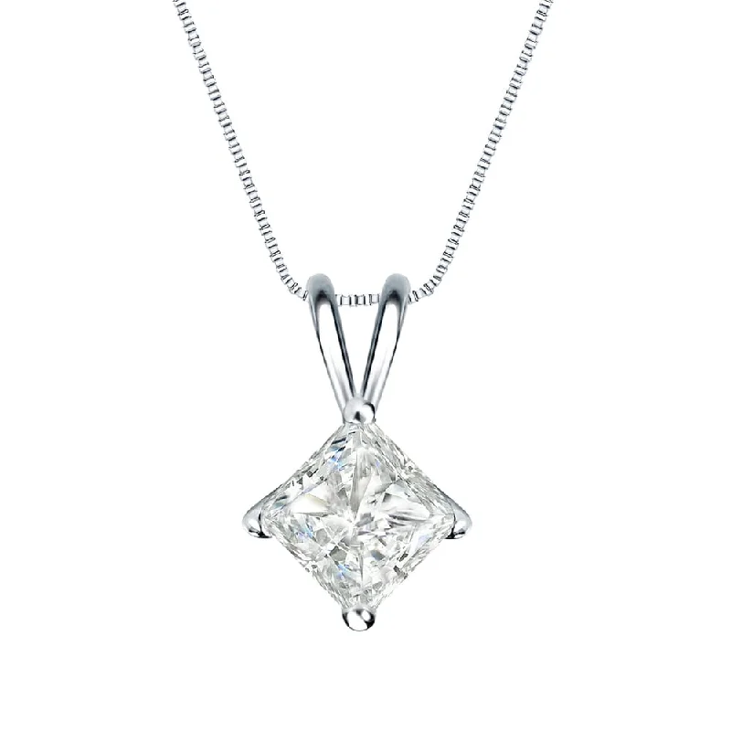 cute dainty necklace -Auriya 3/4ctw Solitaire Princess-cut Diamond Necklace 14k Gold (I-J, SI2-SI3)