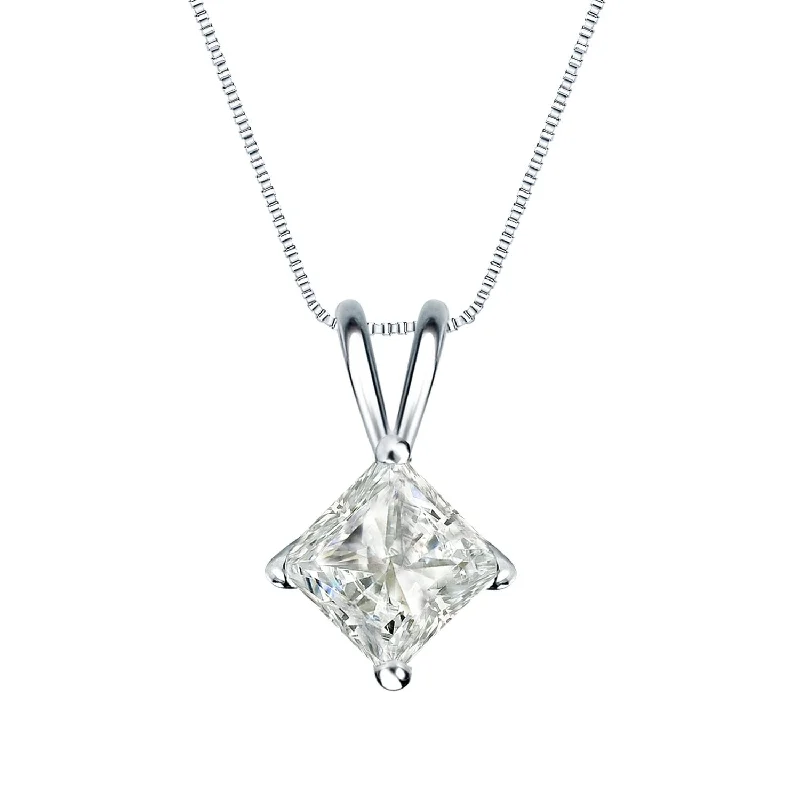 double pendant necklace -Auriya 3/4ctw Solitaire Princess-cut Diamond Necklace 14k Gold (J-K, I1-I2)