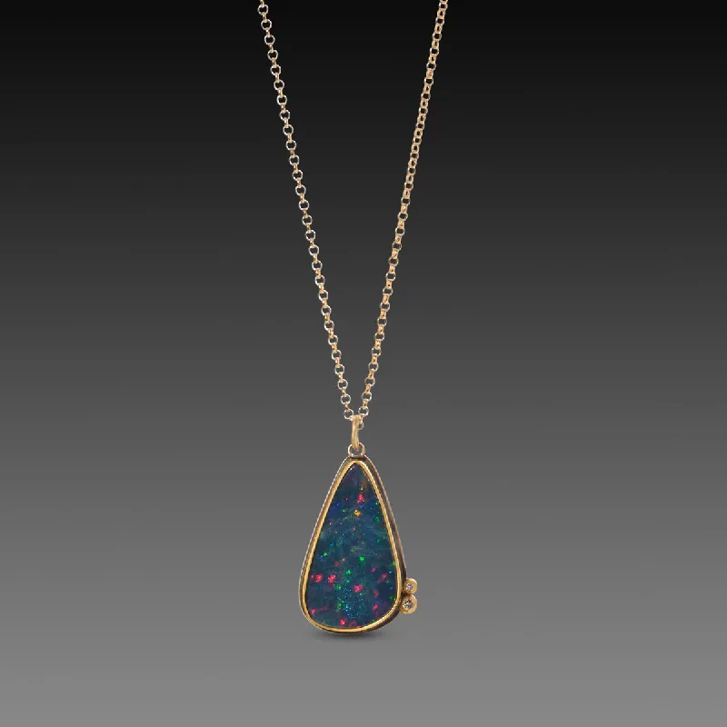 fashion gold necklace -Australian Opal Teardrop Necklace