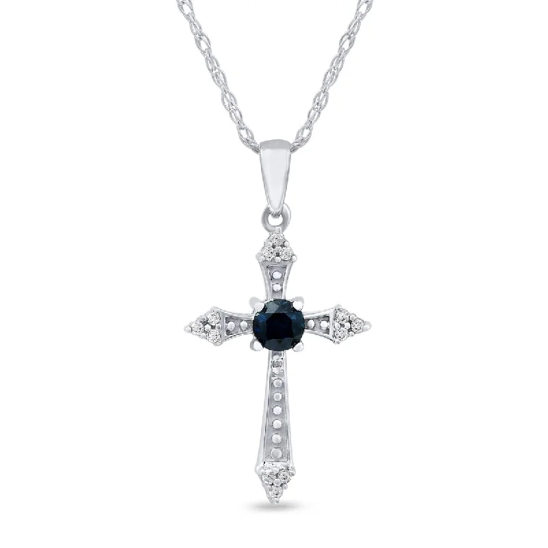 sparkling diamond necklace -Blue Sapphire Gemstone 1/20ct TDW Diamond Cross Pendant Necklace in 10k Gold