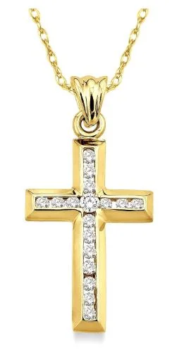 matching necklaces for couples -Channel Set Cross Diamond Pendant