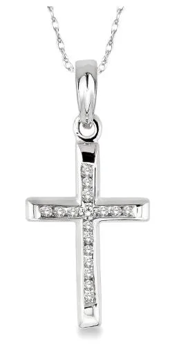 opal necklace for women -Channel Set Diamond Cross