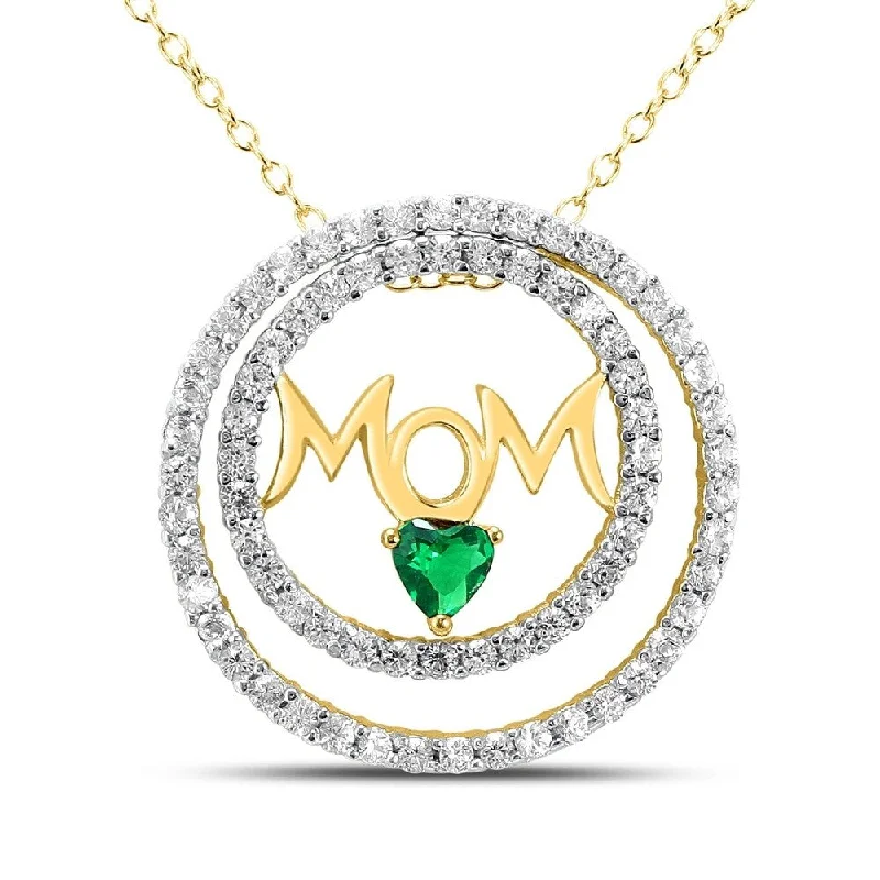 moon necklace silver -Created Emerald and White Sapphire Mom Pendant in Gold Plated .925 Sterling Silver