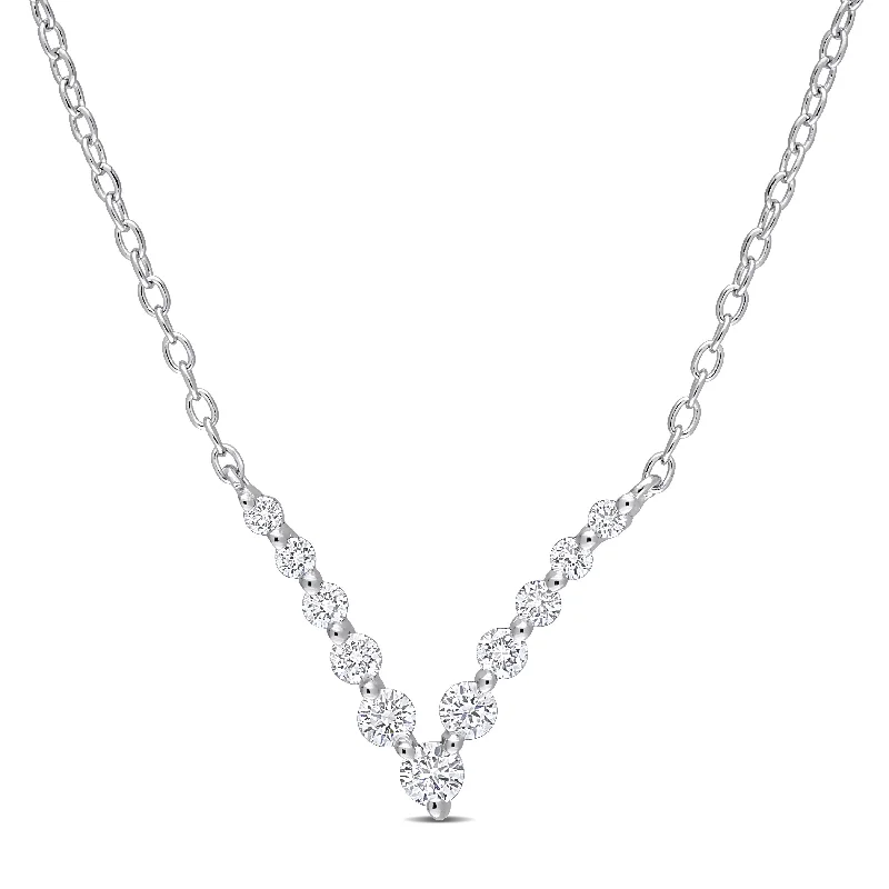 dainty diamond necklace -Created Forever by Miadora 1/3ct TDW Lab-Grown Diamond Graduated V Necklace in Platinum Silver