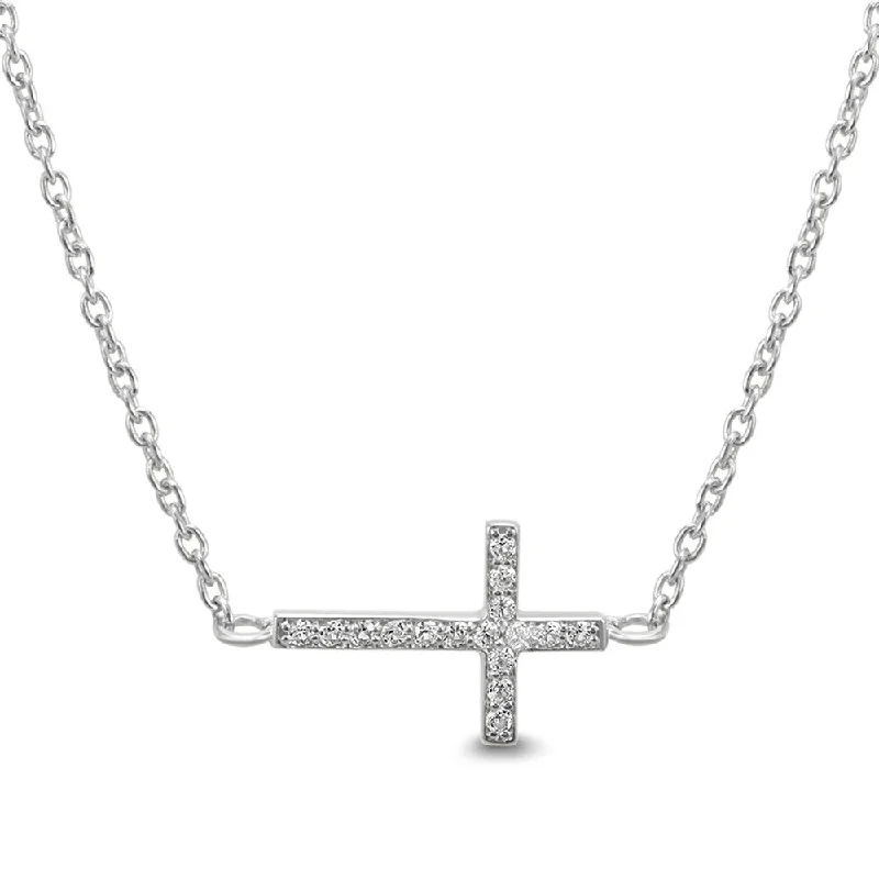 gothic pendant necklace -Created White Sapphire Sideways Cross Necklace in .925 Sterling Silver