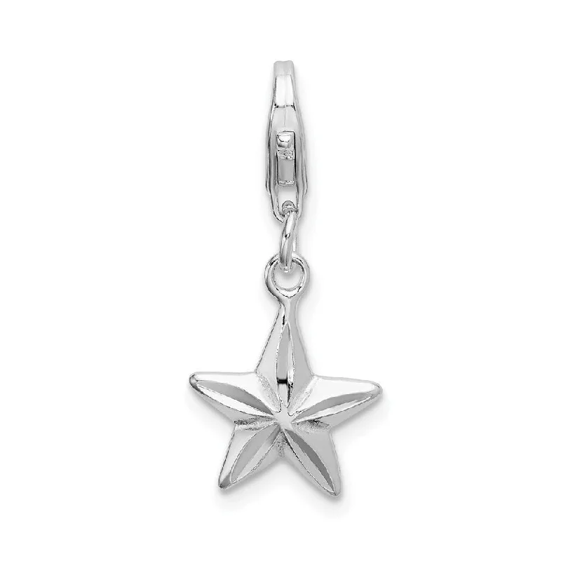 tribal necklace for women -Diamond2Deal 925 Sterling Silver 2-D Diamond-Cut Star Pendant (L- 31 mm, W- 11 mm)