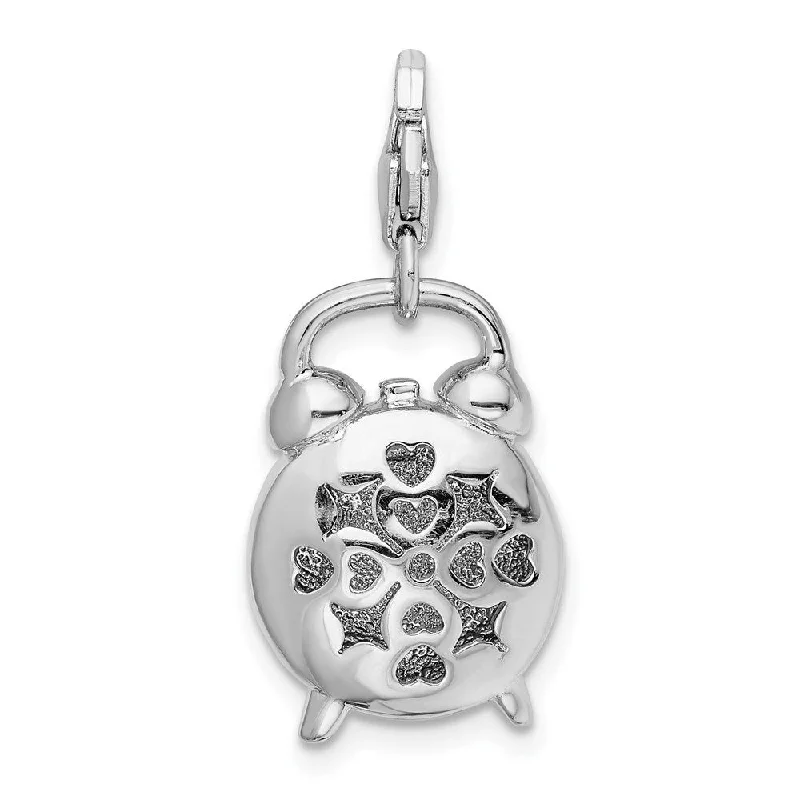 butterfly necklace for women -Diamond2Deal 925 Sterling Silver 3-D Alarm Clock Lobster Clasp Pendant (L- 36 mm, W- 12 mm)