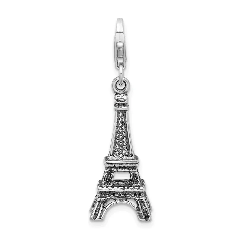 3D pendant necklace -Diamond2Deal 925 Sterling Silver 3-D Antiqued Effiel Tower Pendant (L- 43 mm, W- 10 mm)