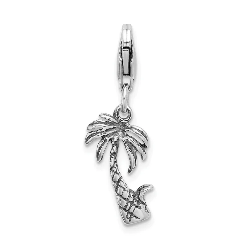 crystal pendant necklace for men -Diamond2Deal 925 Sterling Silver 3-D Antiqued Palm Tree Pendant (L- 32 mm, W- 11 mm)