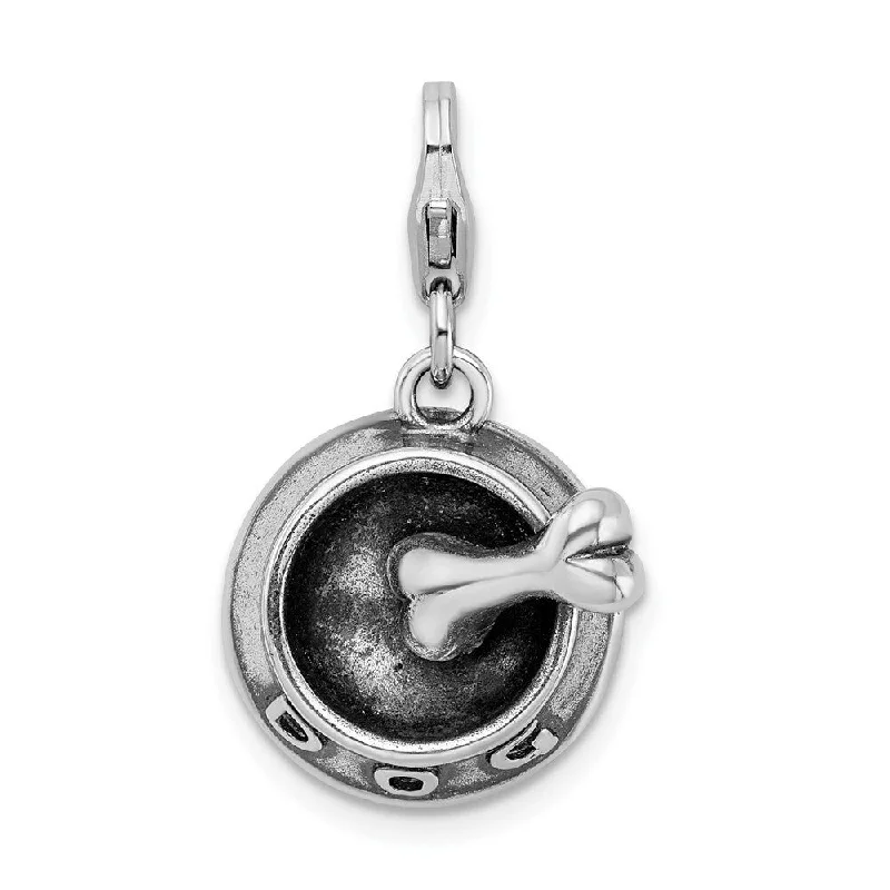 chakra pendant necklace -Diamond2Deal 925 Sterling Silver 3-D Dog Bowl Bone Pendant (L- 27 mm, W- 17 mm)