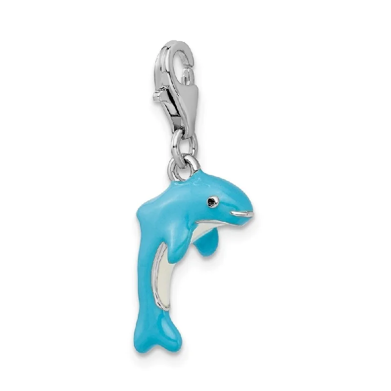 nameplate necklace -Diamond2Deal 925 Sterling Silver 3-D Enameled Dolphin Pendant (L- 41 mm, W- 15 mm)