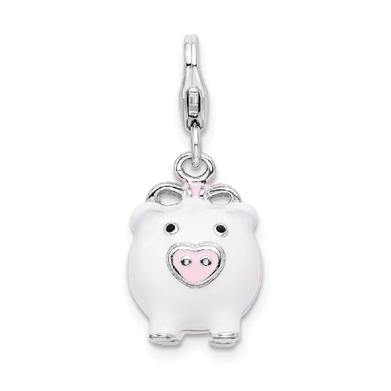 trendy necklace for teens -Diamond2Deal 925 Sterling Silver 3-D Enameled Pig Lobster Clasp Pendant (L- 35 mm, W- 12 mm)