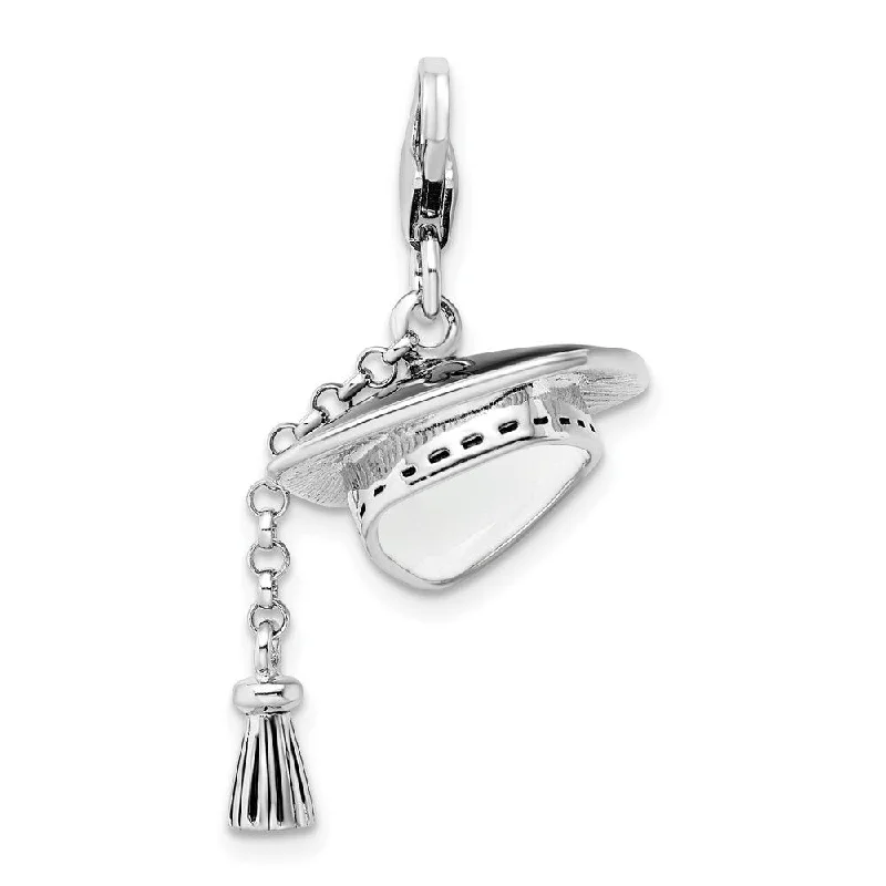 modern gold necklace -Diamond2Deal 925 Sterling Silver 3-D Graduation Cap Lobster Clasp Pendant (L- 34 mm, W- 20 mm)