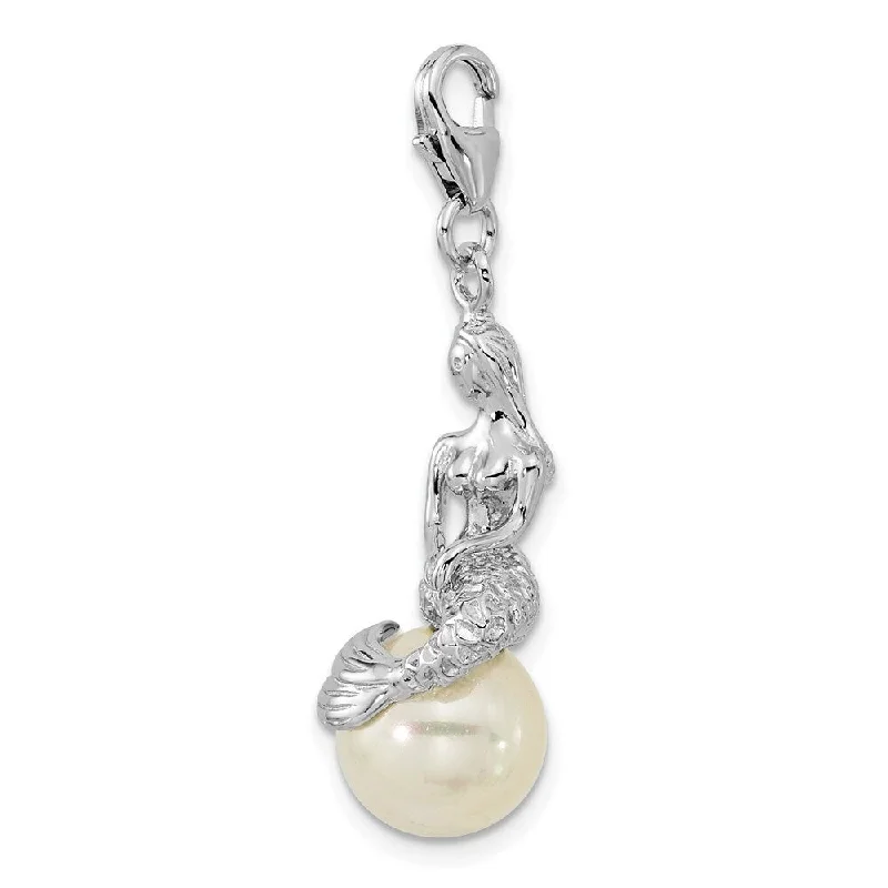 trendy necklace for teens -Diamond2Deal 925 Sterling Silver 3-D Mermaid Mother of Pearl Pendant (L- 47 mm, W- 12 mm)