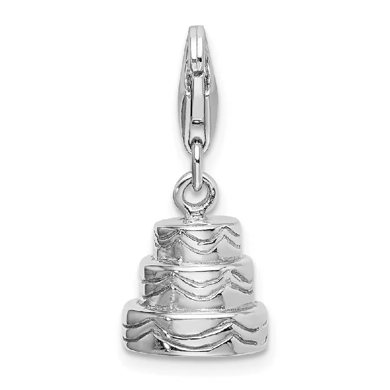 moonstone pendant necklace -Diamond2Deal 925 Sterling Silver 3-D Wedding Cake Lobster Clasp Pendant (L- 33 mm, W- 10 mm)