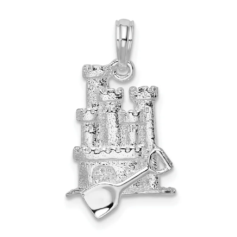 chunky chain necklace -Diamond2Deal 925 Sterling Silver 3D Sandcastle and Shovel Pendant (L-23.29mm)