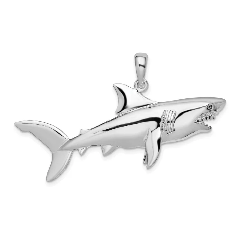 charm necklace for women -Diamond2Deal 925 Sterling Silver 3D Shark Pendant (L-30mm, W-48mm)