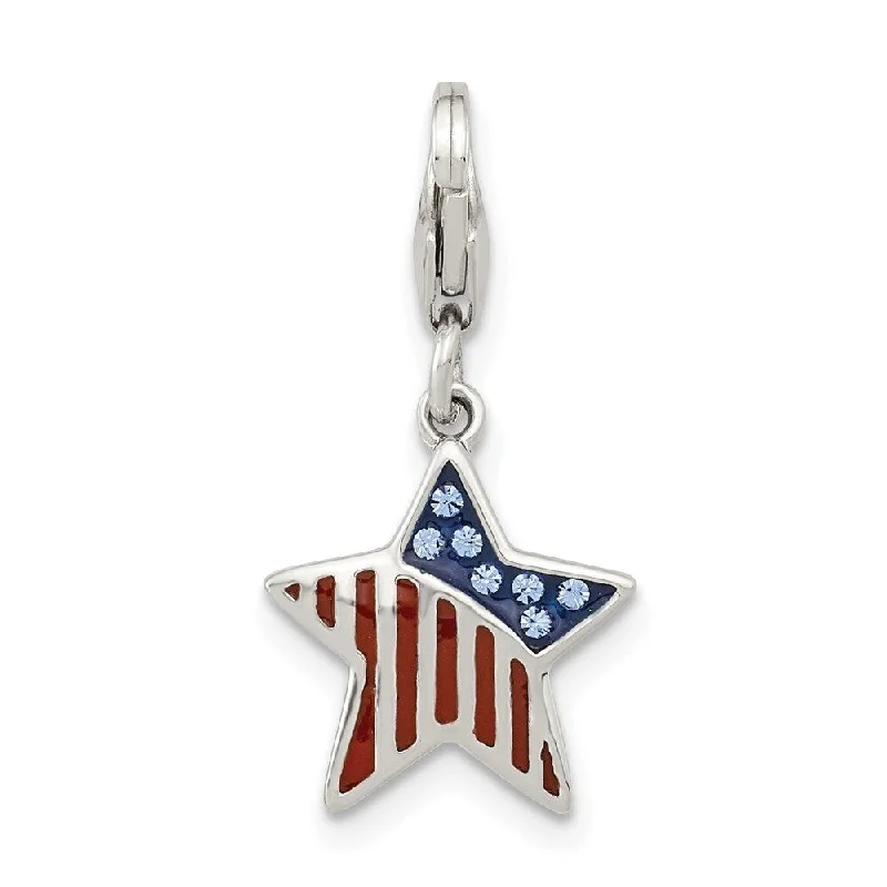 gemstone pendant necklace -Diamond2Deal 925 Sterling Silver Amore La Vita Rhodium-plated Enamel USA Flag Star Pendant and Charm (L-24.3mm, W-11.4mm)