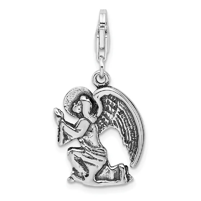 personalized bar necklace -Diamond2Deal 925 Sterling Silver Antique Kneeling Angel Pendant (L- 38 mm, W- 17 mm)