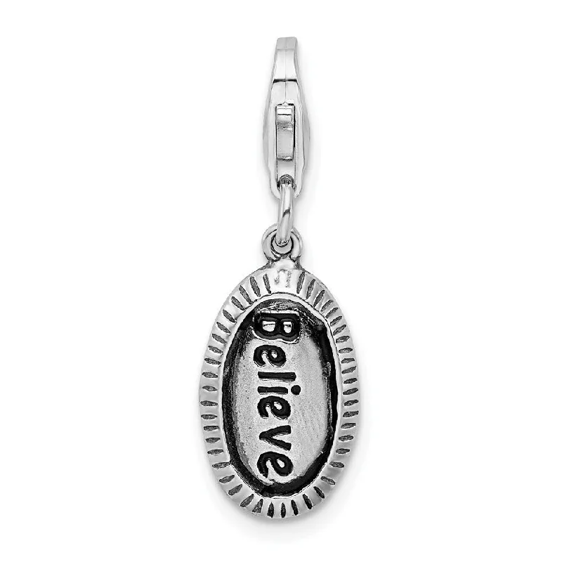 diamond heart necklace -Diamond2Deal 925 Sterling Silver Antiqued Believe Pendant (L- 35 mm, W- 9 mm)