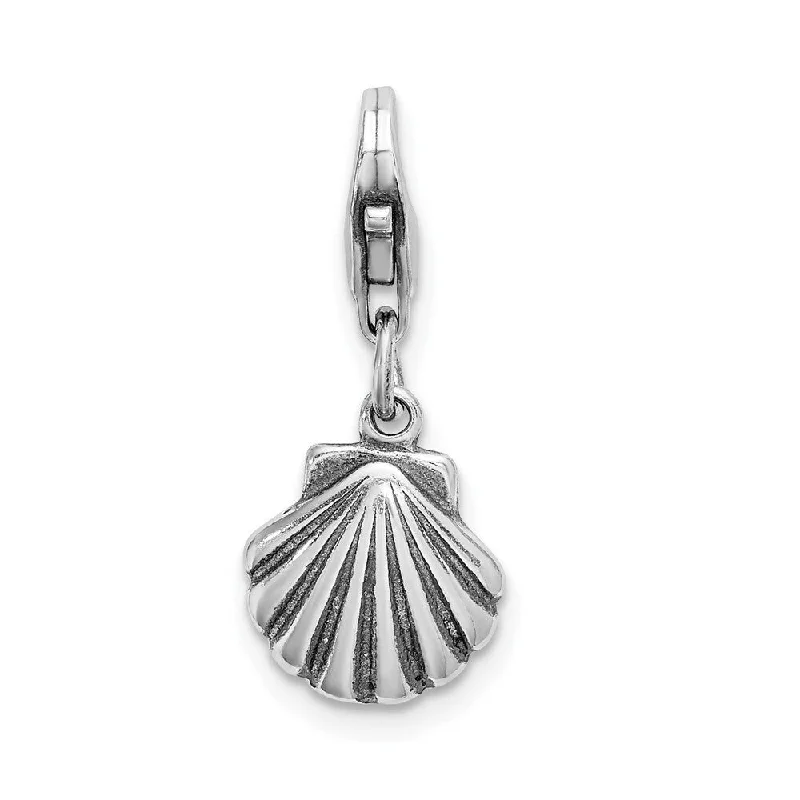 charm necklace for women -Diamond2Deal 925 Sterling Silver Antiqued Clam Shell Pendant (L- 29 mm, W- 9 mm)