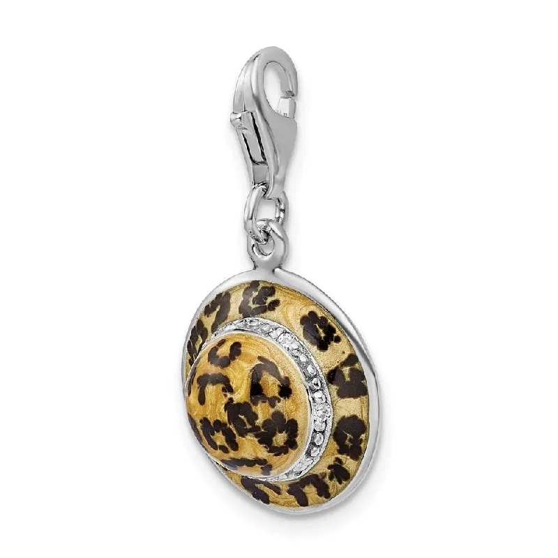 lucky charm necklace -Diamond2Deal 925 Sterling Silver Click-on CZ Enamel Leopard Hat Pendant (L- 15 mm, W- 15 mm)