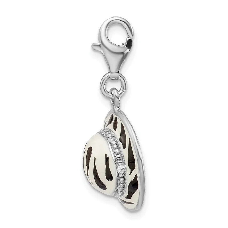 angel wing necklace silver -Diamond2Deal 925 Sterling Silver Click-on CZ Enamel Zebra Hat Pendant (L- 36 mm, W- 15 mm)