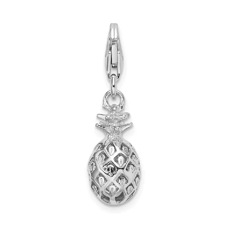 elegant crystal necklace -Diamond2Deal 925 Sterling Silver Click-on Polished Pineapple Pendant (L- 37 mm, W- 8 mm)