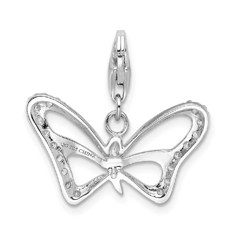 crystal heart necklace -Diamond2Deal 925 Sterling Silver CZ Polished Butterfly Pendant w/Lobster Clasp (L- 31 mm, W- 23 mm)