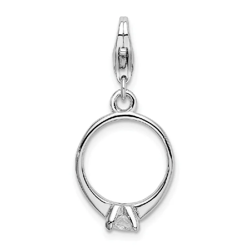 silver heart pendant -Diamond2Deal 925 Sterling Silver CZ Polished Ring Pendant w/Lobster Clasp (L- 37 mm, W- 13 mm)