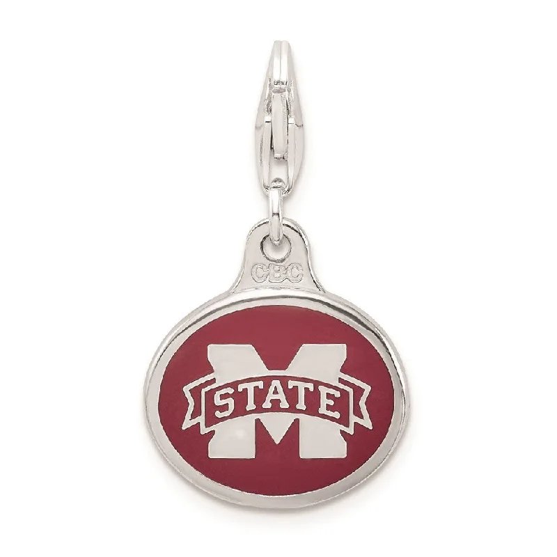 choker necklace with charm -Diamond2Deal 925 Sterling Silver Enamel Mississippi State Univ. Lobster Clasp Pendant (L- 18 mm, W- 16 mm)