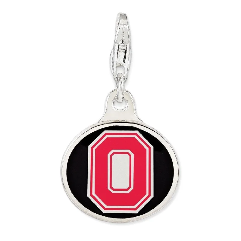 gold leaf necklace -Diamond2Deal 925 Sterling Silver Enamel Ohio State Univ. Lobster Clasp Pendant (L- 18 mm, W- 16 mm)