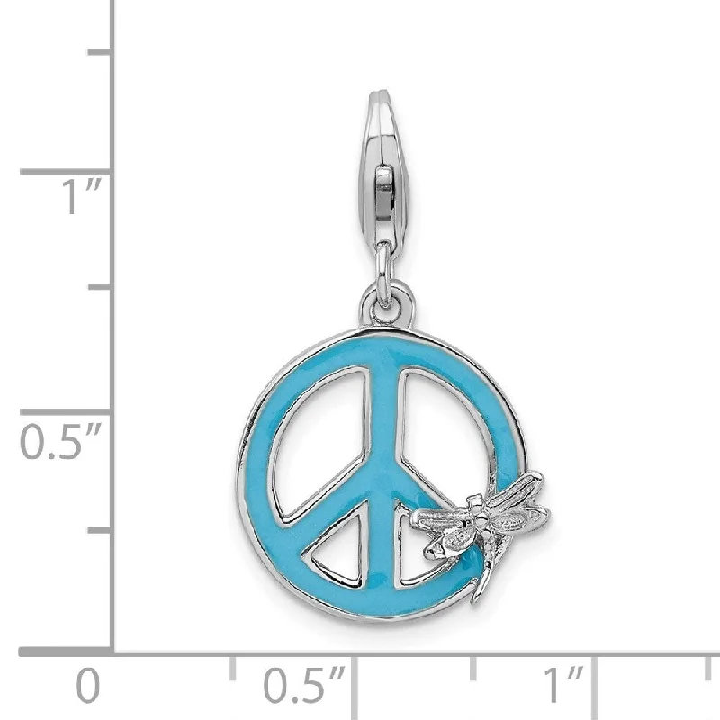 leather necklace with pendant -Diamond2Deal 925 Sterling Silver Enamel Peace Sign Dragonfly Lobster Clasp Pendant (L- 37 mm, W- 17 mm)