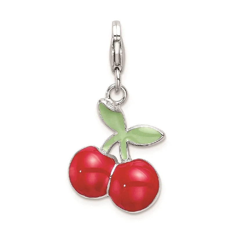 personalized engraving necklace -Diamond2Deal 925 Sterling Silver Enameled 3-D Cherries Pendant (L- 20 mm, W- 15 mm)