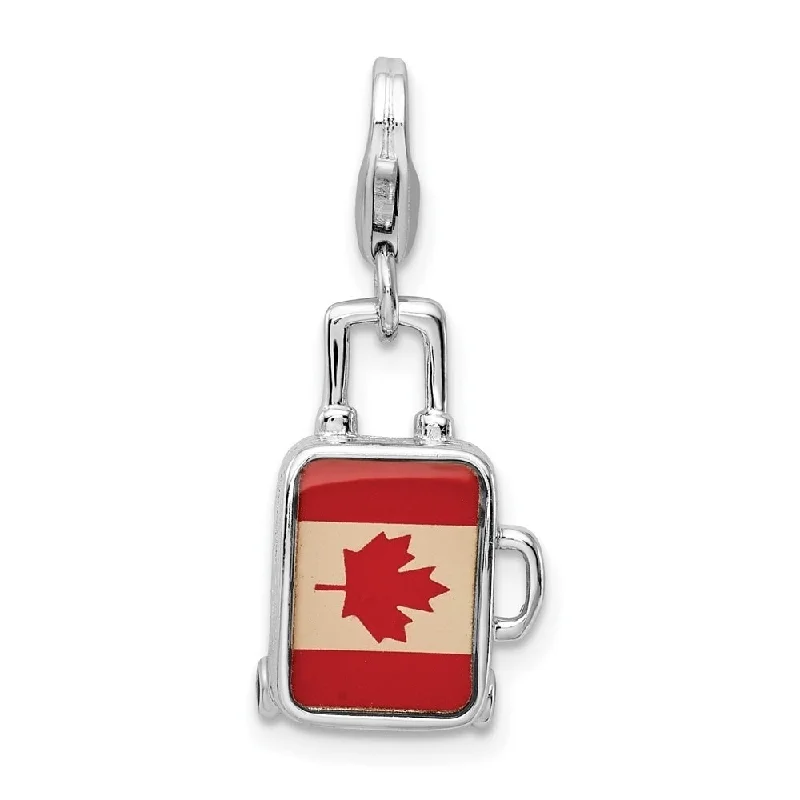 moon pendant necklace -Diamond2Deal 925 Sterling Silver Enameled Canadian Flag Suitcase Lobster Clasp Pendant