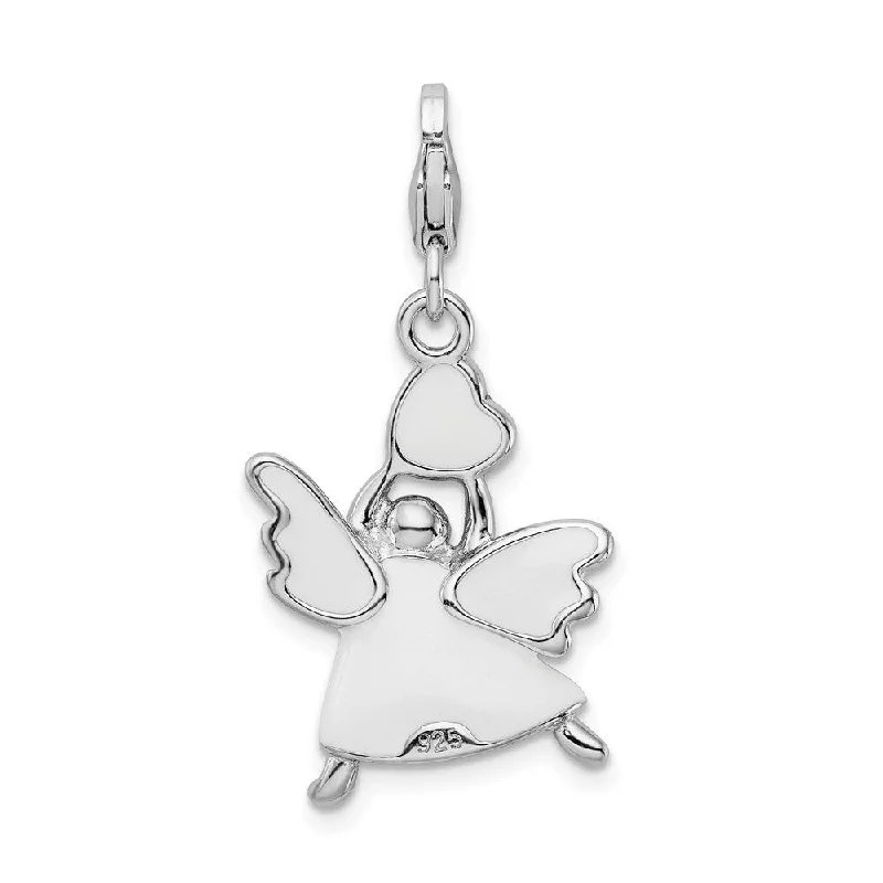 personal nameplate necklace -Diamond2Deal 925 Sterling Silver Enameled Element Angel Lobster Clasp Pendant (L- 42 mm, W- 17 mm)