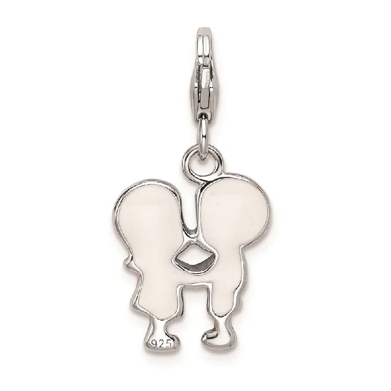 custom charm necklace -Diamond2Deal 925 Sterling Silver Enameled Kissing Couple Pendant (L- 38 mm, W- 14 mm)