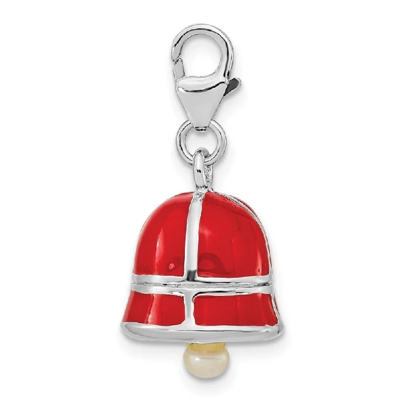 personalized pendant necklace -Diamond2Deal 925 Sterling Silver Freshwater Cultured Pearl Red Enamel Bell Lobster Clasp Pendant (L- 36 mm, W- 13 mm)