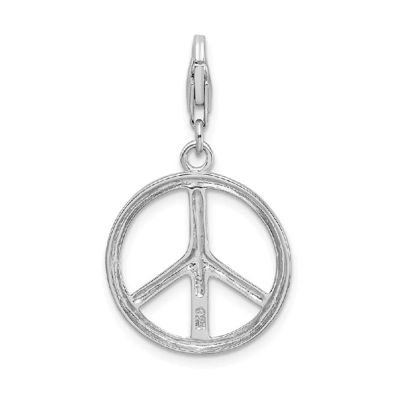 classic choker necklace -Diamond2Deal 925 Sterling Silver Large Polished Peace Sign Lobster Clasp Pendant (L- 39 mm, W- 18 mm)