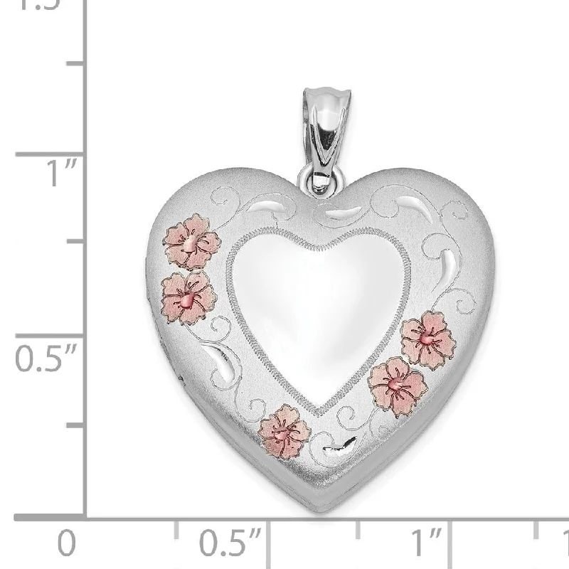 thick gold necklace -Diamond2Deal 925 Sterling Silver Rhodium-plated 24mm Enameled Floral Border Heart Locket