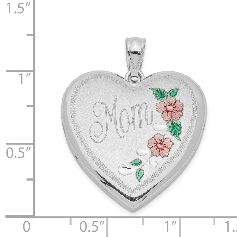 boho style necklace -Diamond2Deal 925 Sterling Silver Rhodium-plated 24mm Enameled Floral Mom Heart Locket