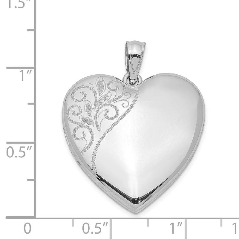 sapphire pendant necklace -Diamond2Deal 925 Sterling Silver Rhodium-plated 24mm Polished Swirl Heart Locket