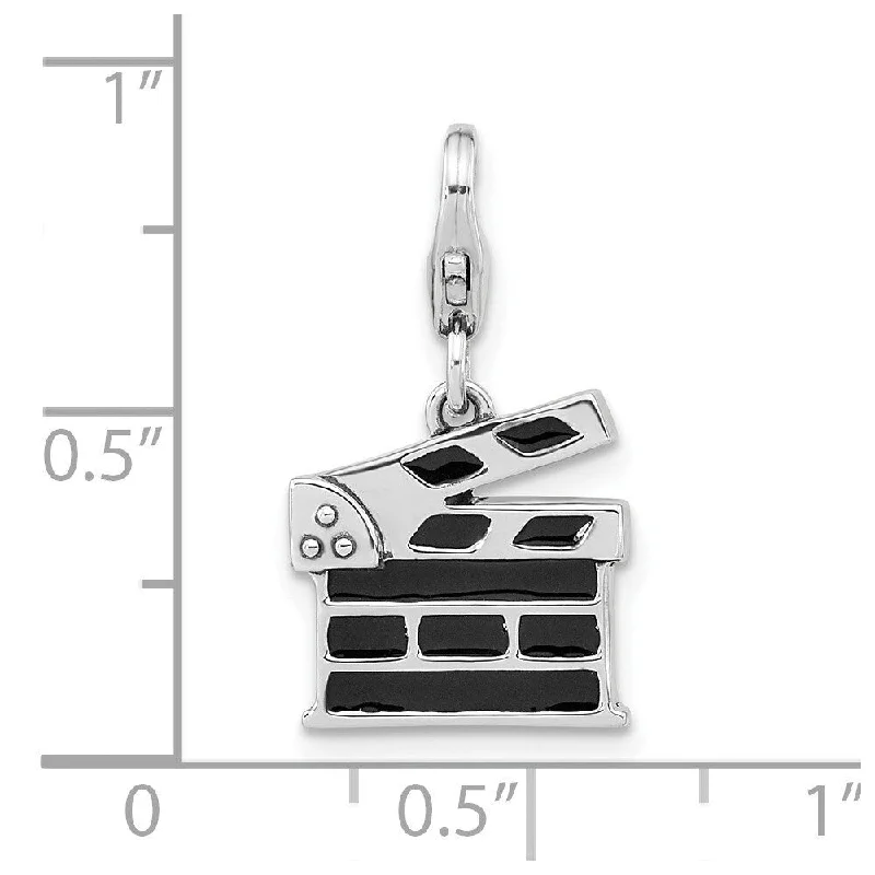 lucky charm necklace -Diamond2Deal 925 Sterling Silver Rhodium-plated Antiqued Enameled Clapperboard Pendant and Charm (L-23.4mm, W-12.4mm)