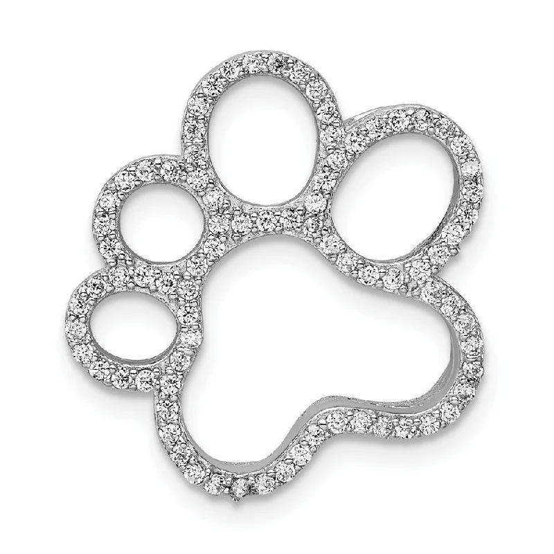 vintage chain necklace -Diamond2Deal 925 Sterling Silver Rhodium Plated CZ Paw Print Slide (L- 20 mm, W- 21.5 mm)