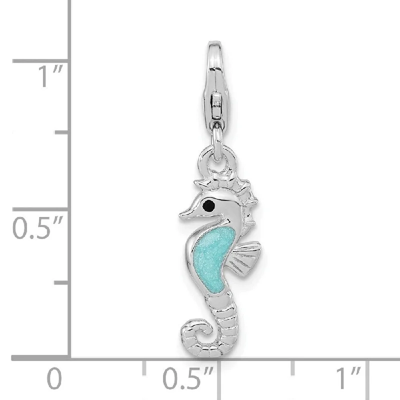 elegant diamond necklace -Diamond2Deal 925 Sterling Silver Rhodium-plated Glitter Enameled 3D Seahorse Pendant and Charm (L-29.2mm, W-7.15mm)