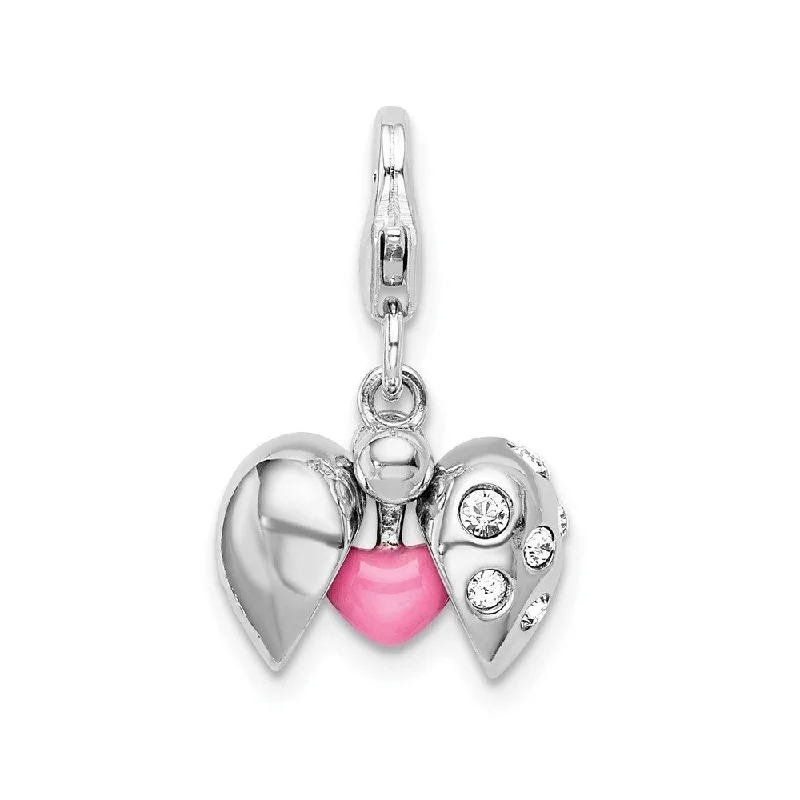 silver chain necklace -Diamond2Deal 925 Sterling Silver Rhodium-plated Polished 3-D Crystal From Enameled Heart Opens Charm with Fancy Lobster Clasp