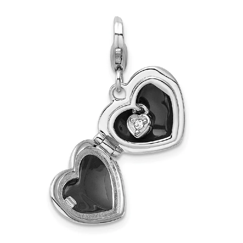 snake chain necklace -Diamond2Deal 925 Sterling Silver Rhodium-plated Polished 3-D Enameled LOVE Heart Locket Charm with Fancy Lobster Clasp