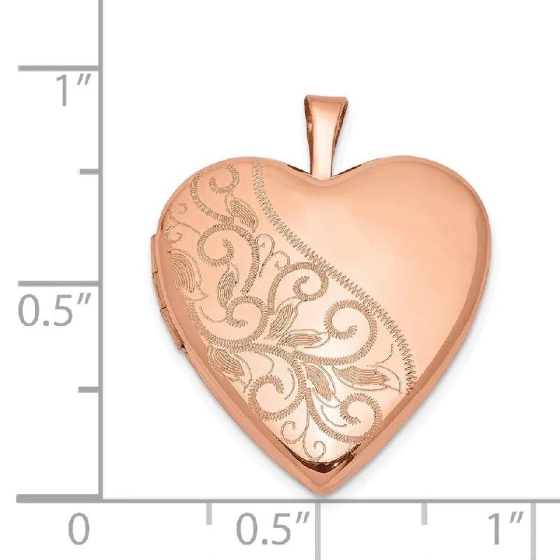 coin pendant necklace -Diamond2Deal 925 Sterling Silver Rose Gold-plated 20mm Swirl and Polished Heart Locket