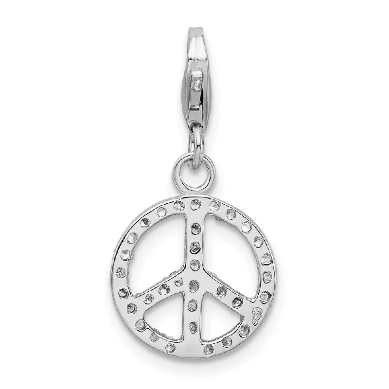 sun and moon necklace -Diamond2Deal 925 Sterling Silver Small CZ Peace Sign Lobster Clasp Pendant (L- 33 mm, W- 12 mm)