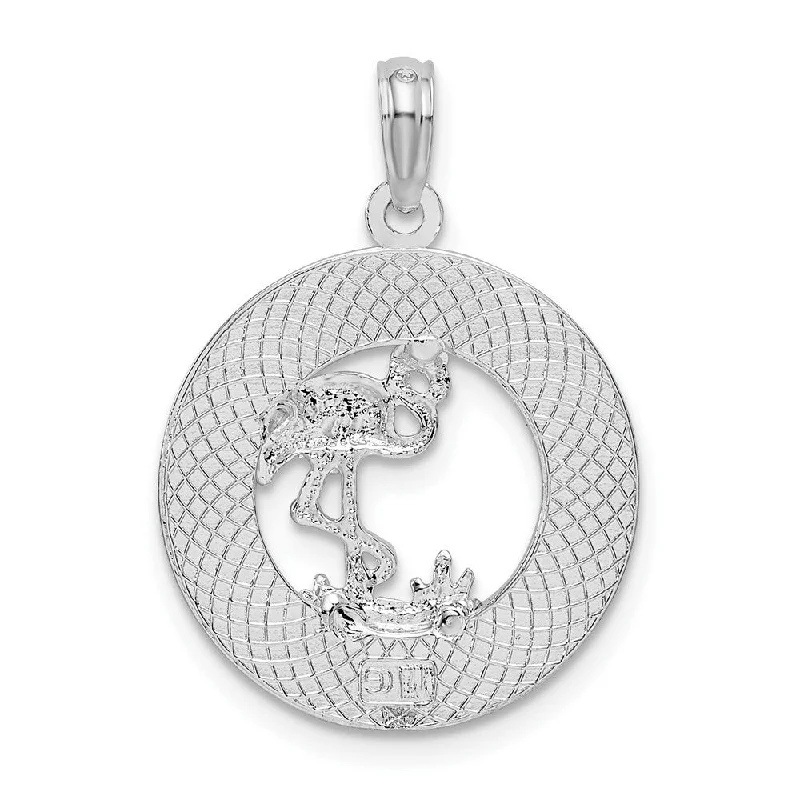 long pendant necklace -Diamond2Deal 925 Sterling Silver Textured Turks and Caicos Flamingo Pendant (L-24.32mm)